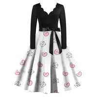 Женски Ретро Класичен Фустан За Печатење На Денот На Вљубените Со Долги Ракави Розова Л