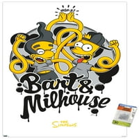 Постерот за wallидови на Симпсонови - Барт и Милхаус со Pushpins, 22.375 34