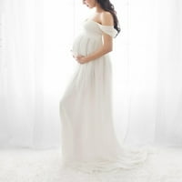 Дами Бремена Жена Се Облекуваат Надвор Рамо Бремена Облека Елегантен Стилски Лабава Полите Бремена Жена Фустан