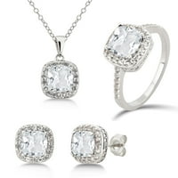 Ариста дијамантски акцент, создаден бел топаз и бел сафир накит поставен во сребро, 18 “