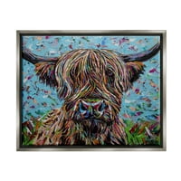 Слупел индустрии Хајленд говеда од крава слоевито лепено апстрактен портрет сликарство сјајно сиво лебдечко врамено платно печатено wallид уметност, дизајн од Керо