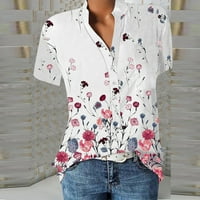Женски Печатени V-Вратот Кратки ракави Кошула Пуловер Лабава Блуза Блузи жени блузи Бела XL