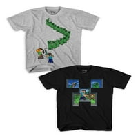 Minecraft Boys Creeper Walk Face Graphic Mirts, 2-пакувања, големини 4-18
