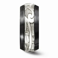 Едвард Мирел Црн титаниум и Стерлинг Сребрен вметнат полиран прстен за движење Големина: 11; за возрасни и тинејџери; За жени