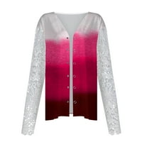 Кардиган за жени лесна отворена предна лебава лабава фитинг печатена јакна со ракав ракав за крпеница копче јакна топла розова XL
