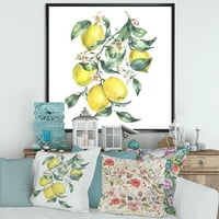 DesignArt 'Гранка на лисја и жолти лимони I' Тропски врамен платно wallид уметност печатење