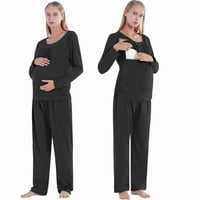 Пижами За Доење За Породилни Жени 2-Парче Доење Врв И Панталони Бременост Салон Облека За Спиење Мека Породилна Облека, Црна