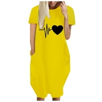 Whlbf Женски Фустани под $ Време Лето Лабави Џебови За Печатење Секојдневен Фустан Со Кратки Ракави