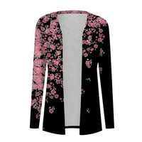 Јубатуо Женска Мода Секојдневен Цветен Принт Миди Кардиган Со Долги Ракави Јакна Палта За Жени Розова 3XL