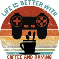 Животот е подобар со кафе и игри гроздобер подарок Јуниори Јаглен Сива Графички Маичка-Дизајн Од Страна На Луѓето М