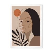 DesignArt 'Ретро минимален портрет на млада девојка' модерен врамен уметнички принт