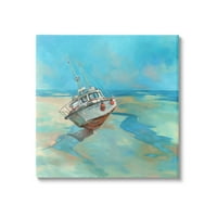 Слупел со низок плима брод плажа брег пејзаж галерија за сликање завиткано платно печатење wallидна уметност