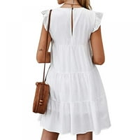 Letterенски летен фустан без ракав ракав за ракав, тркалезен врат мини фустан лабаво вклопена кратка проточна плетена фустан
