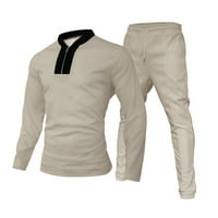 shpwfbe кошули со долги ракави за мажи машки секојдневен цврст дво костум патент јака врвна блуза костум џебни панталони со