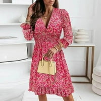 Модни жени лето лето-случајна врата со фрорален ракав за печатење лабав фустан