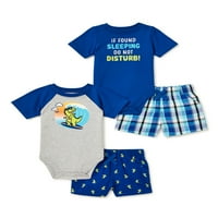 Garanimals Baby Boy Graphic Bodysuits и ткаени шорцеви, сет, 4-пакет