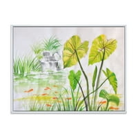 ДизајнАрт „Антички лотос езерце“ езерото куќа врамена платно wallидна уметност печатење