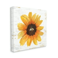 Sumn Industries Rustic Sunflower Petals Lone Bumble Bee Clower Design Graphic Art Gallery завиткано платно печатење wallидна