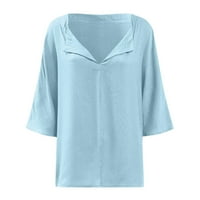 твифер блузи за жени жени со цврста боја v кошули за вратот кратки ракави памучна ленена маичка блуза летни лабави обични врвови