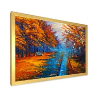 DesignArt 'Портокалово есенски пејзаж со Малиот пат II' Традиционален врамен уметнички принт