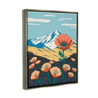 Stuple Industries Poppy Blooms Mountain Payscape Ботаничко и цветно сликарство Греј Флотер врамен уметнички печатен wallид