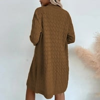Кардиган За Жени Џемпери Плетете Отворен Преден Обичен Еднобоен Џемпер Со Долги Ракави Кафеав XL