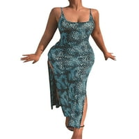Grianlook дами долг фустан леопард печати летен плажа sundress сплит макси фустани жени случајни хавајски без ракави виолетова