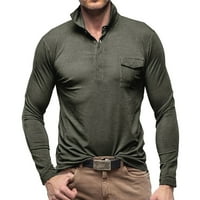 Менска маица есен зимска цврста боја лапел со долг ракав копче вратот шарени преголеми врвни маици за човек