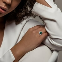Miabellaенски жени 3- КТ овално, создадено смарагд создаден бел сафир 10kt бело злато ореол прстен