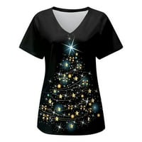 Uublik женски преголеми маици со маици V-вратот за Божиќни печатење врвови со блуза со џебови