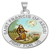 Свети Фрањо Асишки Верски Медал Големина На Пара, Цврсто 14к Бело Злато