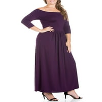 Облека за удобност, женски плус големина со должина на ракав, фит и одблесок миди фустан