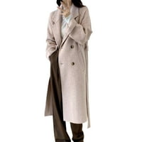 Јакни за жени обични цврсти модни модни џебни појаси палто јака со долг палто, блејзери