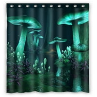 Фантазија темна шума со зелени блескави печурки Туш Завеса Бања Водоотпорен Домашен Декор